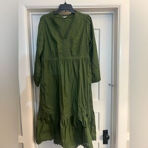 Eyelet-trim midi dress in cotton poplin